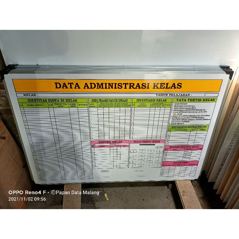 

Papan Data Administrasi Kelas identitas Multiplek list aluminium siku pengaman pojok. sablon papan data