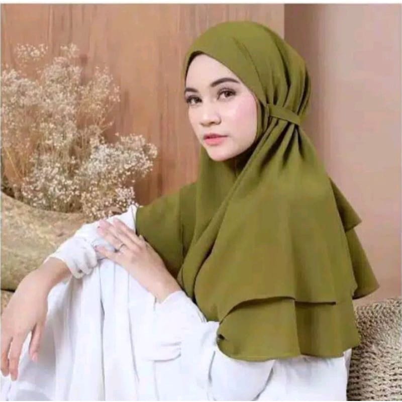 Kerudung Bergo Tali Crepe Premium / Hijab Instant Tali Rempel 2 Layer / Kerudung Geblus Tali Rempel