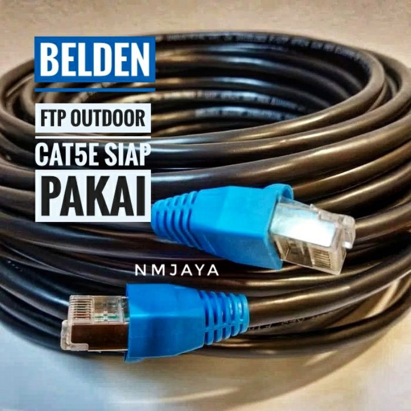 Belden Kabel Lan Outdoor 55 meter STP CAT5e dicrimping rj45 plat besi Ttipe 50105F Warna Hitam