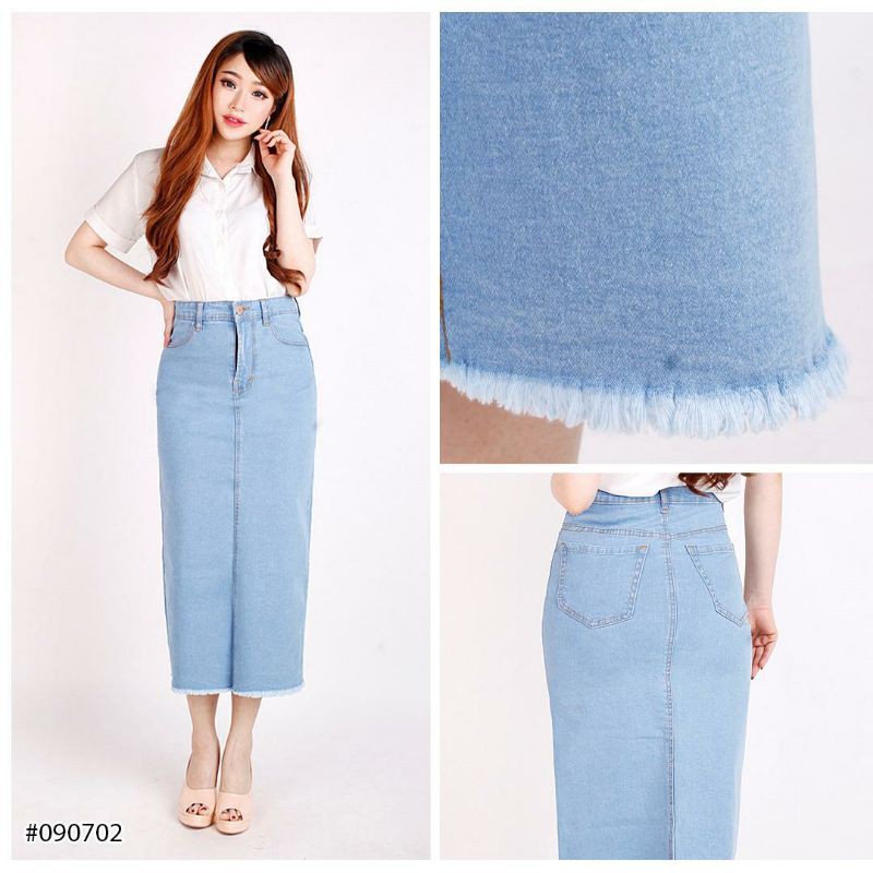 Rok Jeans Wanita Rawis Denim Jeans Stretch