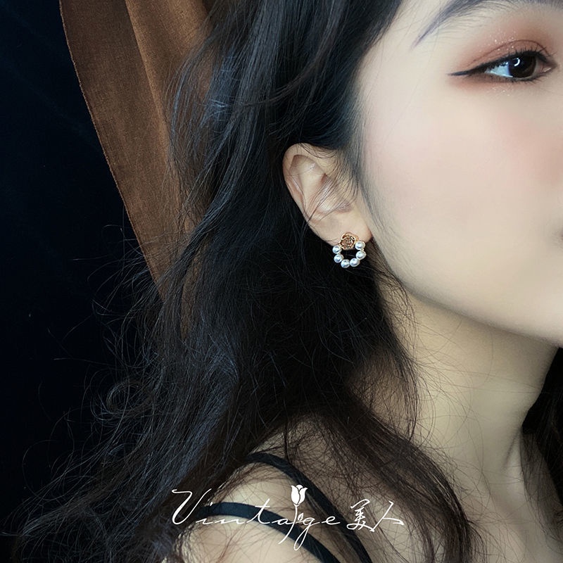 Elegan mutiara mawar stud anting-anting untuk wanita sederhana dan kompak all-match anting-anting te