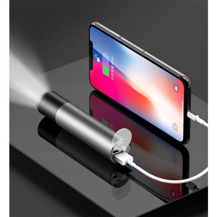 Senter LED Power Bank Mini USB Recharge Anti Air Cree XM-L T6 1200mAh