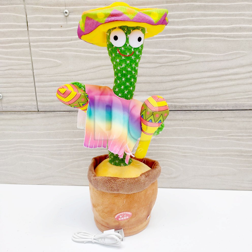 BONEKA KAKTUS CHARGER USB GOYANG TIKTOK LED JOGET LAGU DANCING CACTUS BICARA NGOMONG MENYANYI