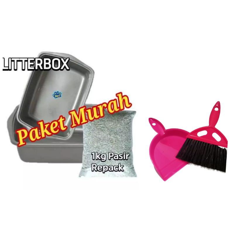 1set Paket Murah Bak Pasir dan 1kg pasir zeolit + 1set serokan sapu