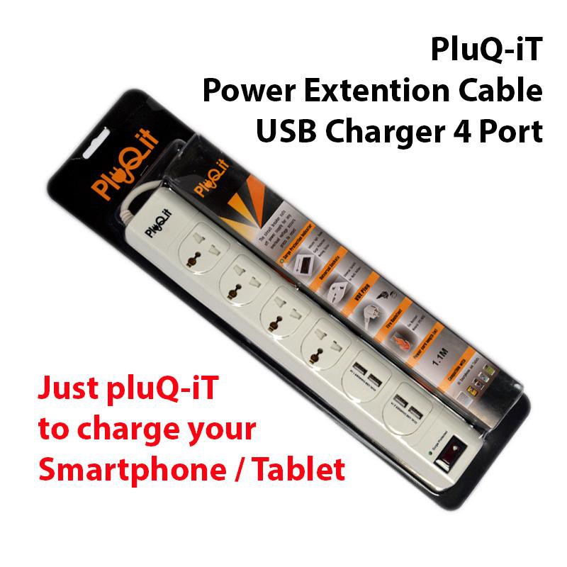 Jual PLUQ-IT PQ-W4U3A POWER PLUG + USB Charger 4 port PLUQ IT