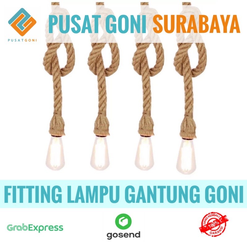 Fitting Lampu Gantung Tali Goni 1 Meter - Lampu Gantung E27 Tali Rami - Dekorasi Vintage Industrial