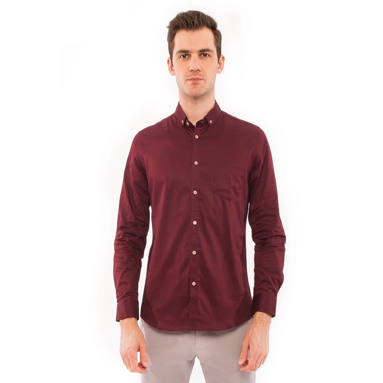 MOC Kemeja Lengan Panjang Pria Slim Fit PIXORI BESTBUY-MAROON