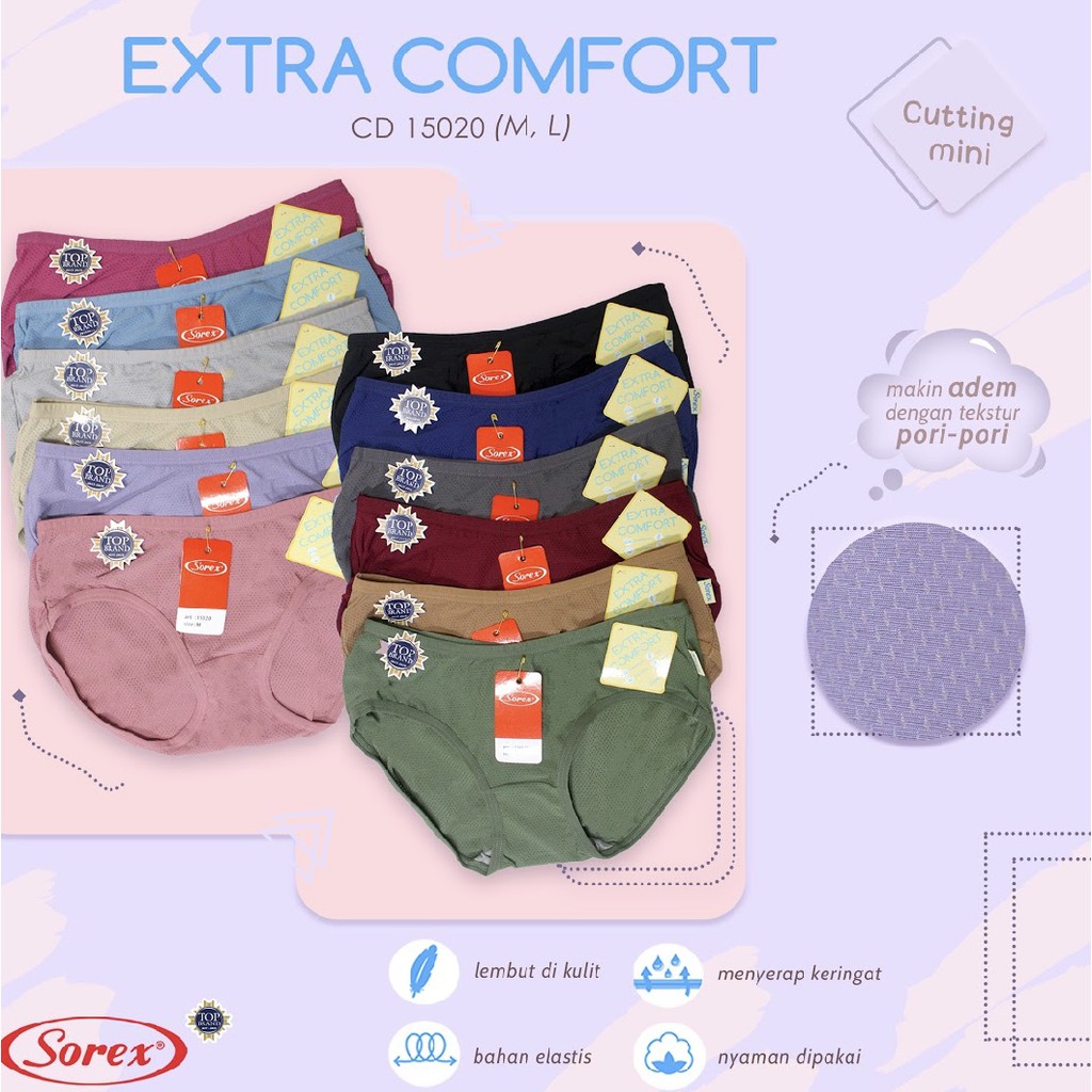 CELANA DALAM WANITA EXTRA COMFORT SOREX 15020 15021 CD PORI