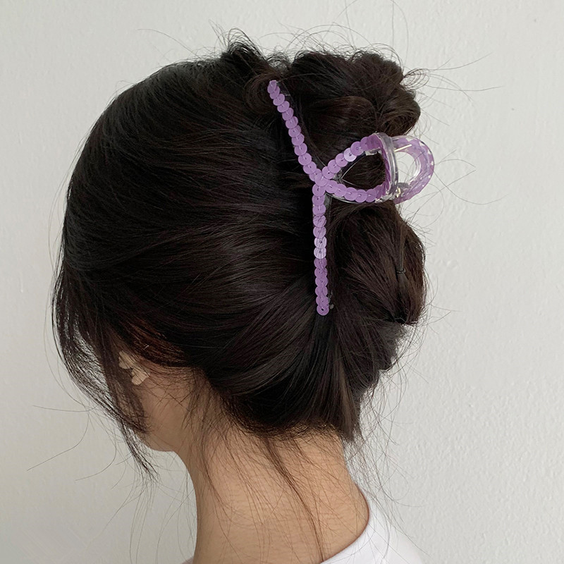 Kami Bunga Musim Panas Fashion Bersinar Sequin Acrylic Hair Claw Clip Untuk Wanita Perempuan Korea Besar Warna-Warni Resin Jepit Rambut Ponytail Holder Hair Clamp Aksesoris