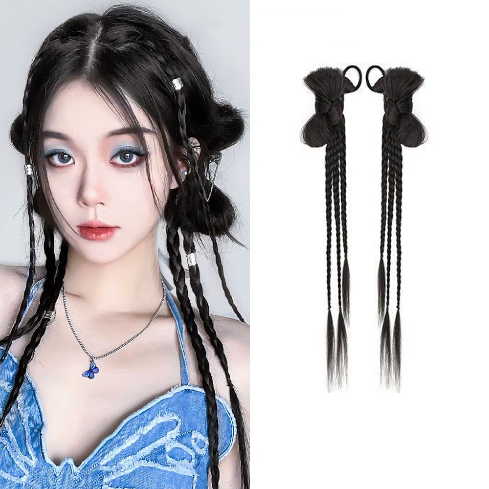 1 Pc wig Rambut Kepang Ekor Kuda Elastis Ukuran 45CM Gaya Punk Untuk Wanita