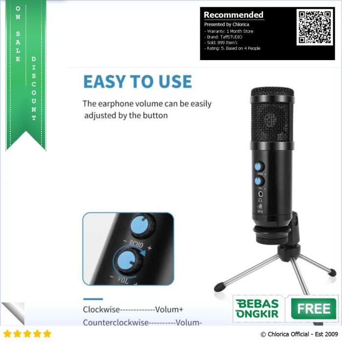 TAFFSTUDIO TECH MICROPHONE CONDENSER USB MIKROFON WITH STAND -UD-900FX