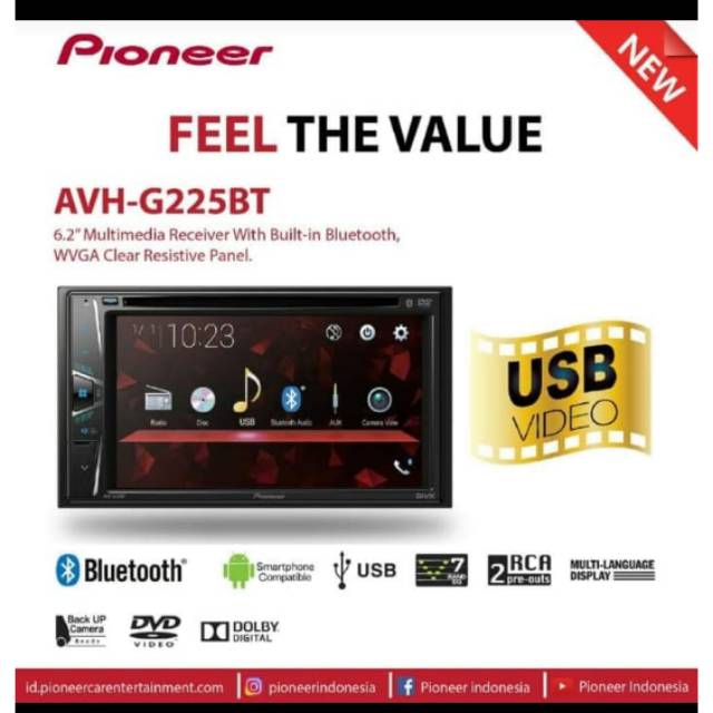 Head unit pioneer avhg225bt - double din pioneer avh-g225bt - Pioneer avhg225 - Pioneer avh225