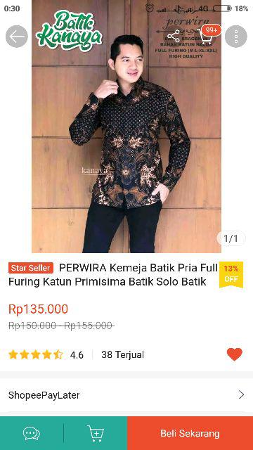 Perwira Kemeja Batik Pria Full Furing Katun Primisima Batik Solo Batik Pria Eksklusif Modern