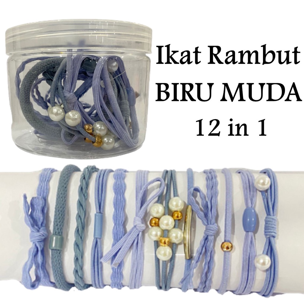 HC Ikat Rambut Simple Bahan Karet Gaya Korea untuk Wanita kemasan tabung isi 12pcs Impor-BIRU MUDA