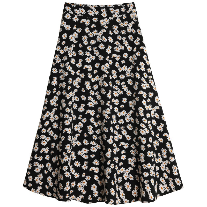 Rok panjang Rok daisy/Rok Sifon Panjang Tengah Wanita Daisy a-Line Pinggang Tinggi Bersih/Rok panjang-🔥ROK BESAR