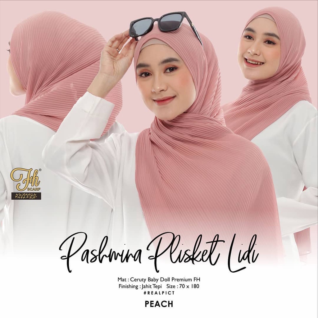 jilbab kerudung pashmina full plisket lidi bahan ceruty babydoll premium murah warna peach