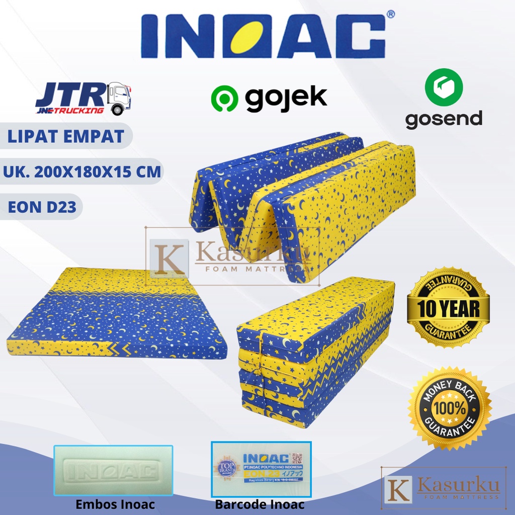Kasur Lipat Empat Inoac Ukuran 200 x 180 x 15cm Original Garansi 10th.