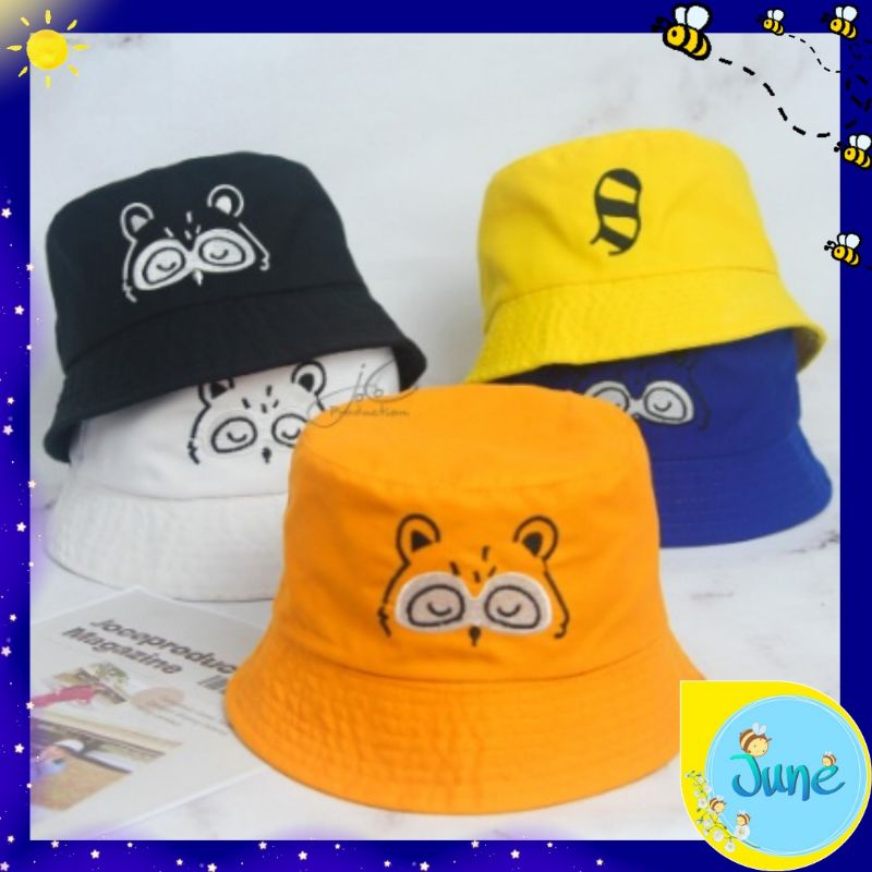 JUNE COLLECTIONS Topi Bucket Fashion Hat Anak Motif Rubah Bucket Tali Double Bordir#TP08