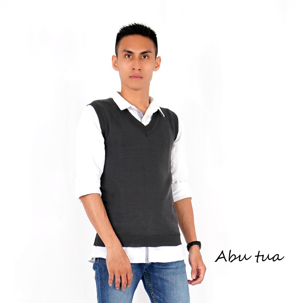 OKECHUKU Rompi  Rajut  Pria Polos Basic Knit Vest Rompi  