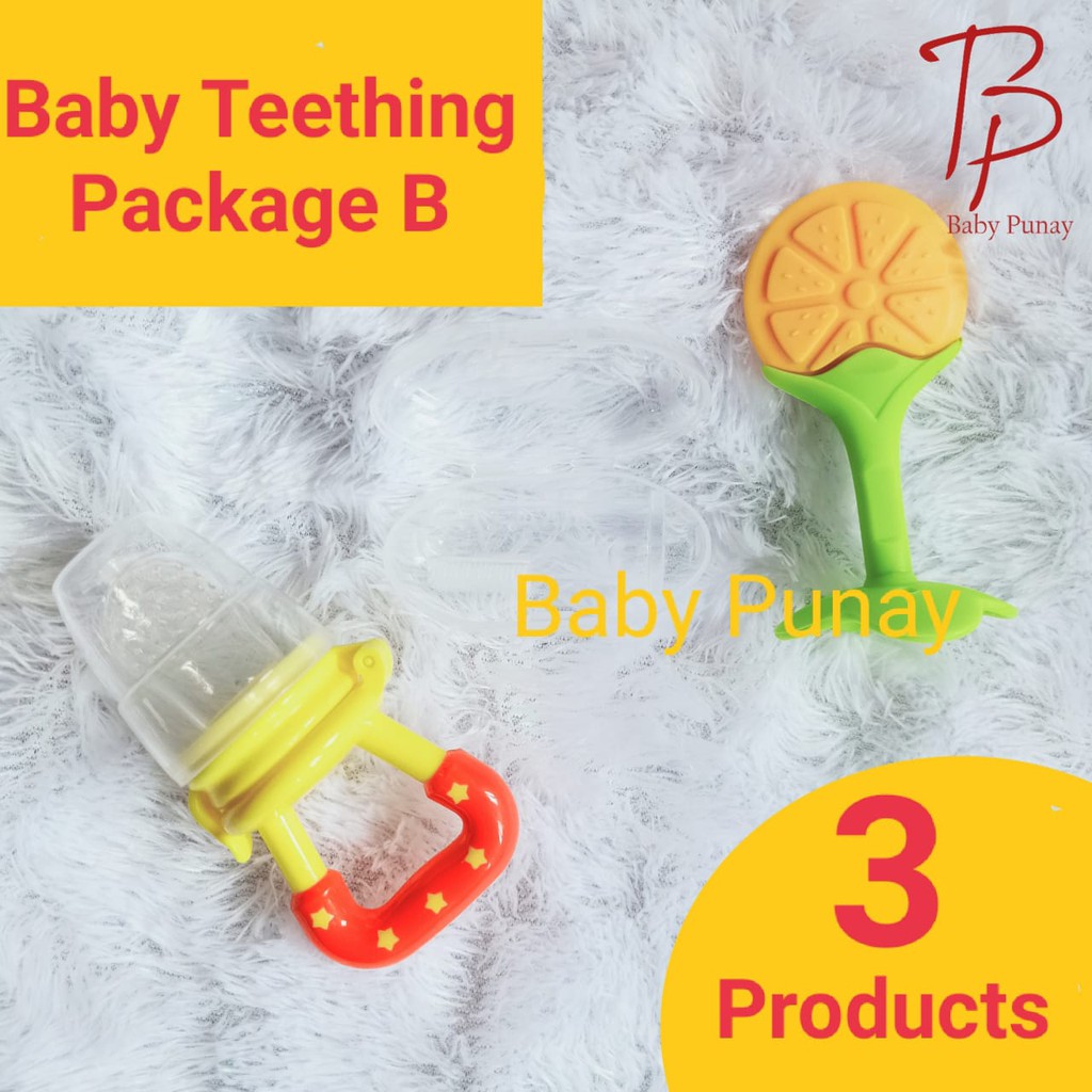 Baby Teething Package - Paket Persiapan Tumbuh Gigi - Theeter - Food Feeder - Finger Toothbrush