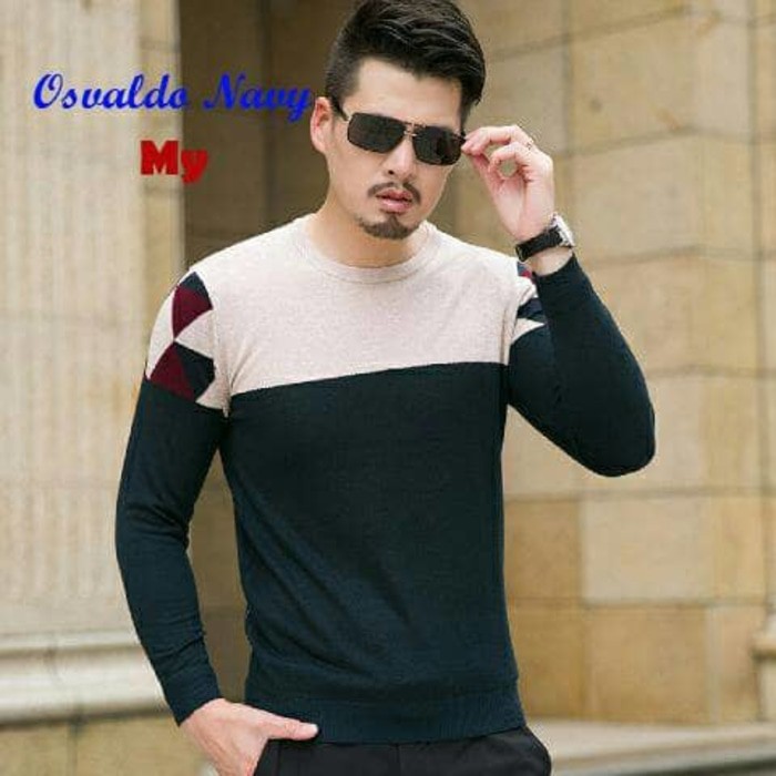 Sweater Pria sweater rajut pria osvaldo navy - Original