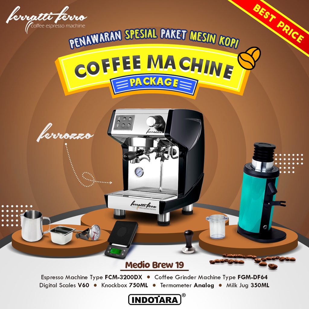 Paket Mesin Kopi Ferratti Ferro - Ferrozzo - Medio Brew 19 - 20