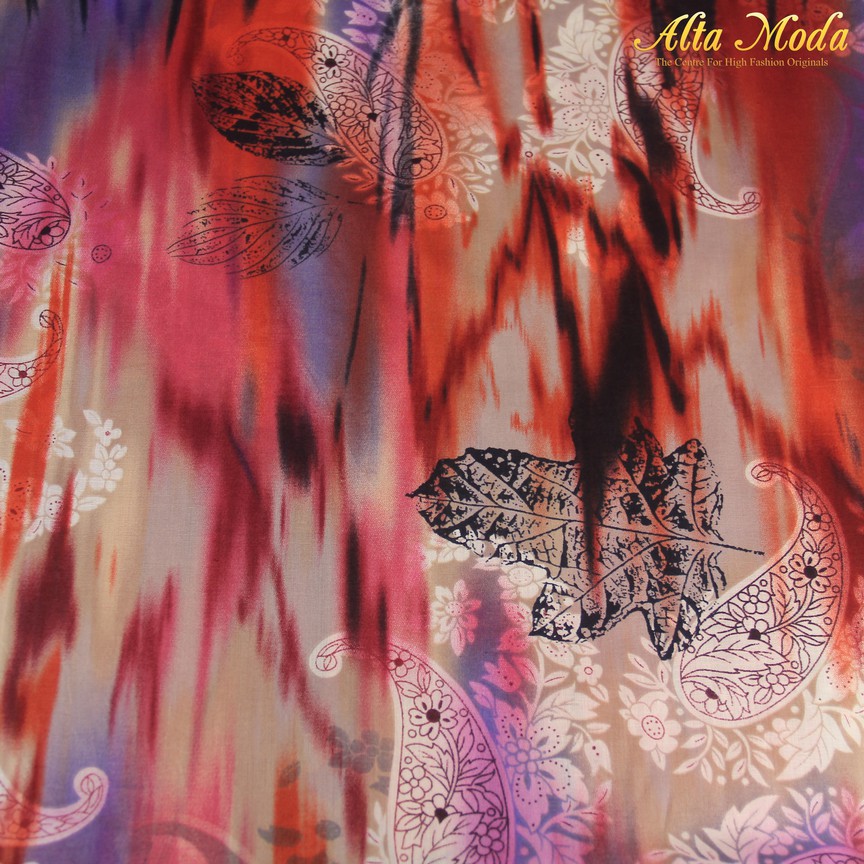 

Alta Moda Katun Voile Voal Biru Orange Motif Daun Hitam (1M)