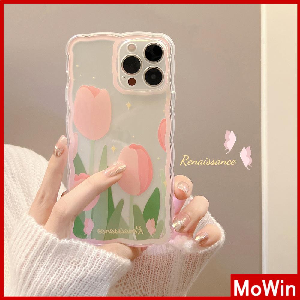 iPhone Case Silicone Soft Case Clear Case Wave Non-Slip Shockproof Camera Full Coverage Protection Pink Tulip Flower For iPhone 13 Pro Max iPhone 12 Pro Max iPhone 11 iPhone 7 Plus