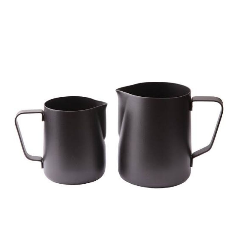 STAINLESS MILK JUG TEFLON BLACK 350 600 ml - BARISTA PROFESSIONALS TOOL (LATTE ART)