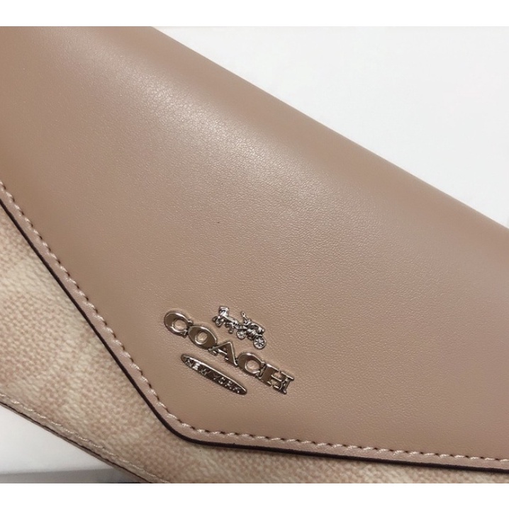 31547 coach Slim Envelope Wallet In Canvas Signature Women Fold Long Zip Purse Dompet Wanita