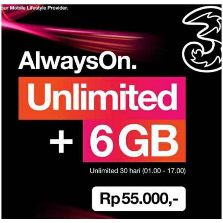 Kuota Three AON 6GB + UNLIMITED,BM 1.5GB,AON 2GB JABODETABEK