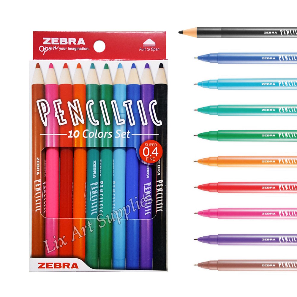 Pulpen Penciltic Zebra/ Pulpen Warna 10 Colors Set