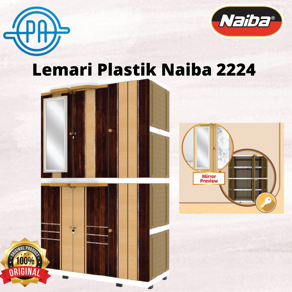 LEMARI PLASTIK NAIBA 3 PINTU 2224 JUMBO CERMIN+KUNCI