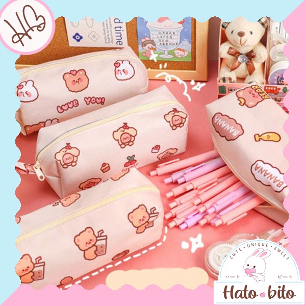 

Tempat pensil beruang Kotak pensil canvas bear lucu cute estetik model korea HB1214