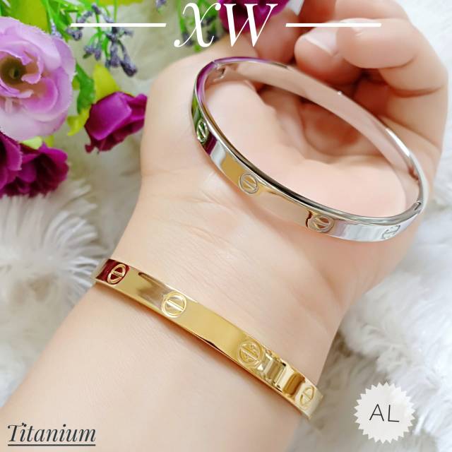 Gelang titanium gold/silver G01077