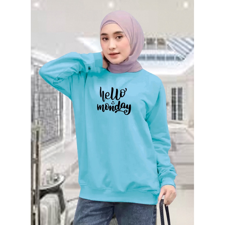 Kaos Lengan Panjang MONDAY/ Kaos Sweatshirt / Atasan Wanita / Atasan Wanita Lengan Panjang / Atasan Import / Kaos Wanita Blus