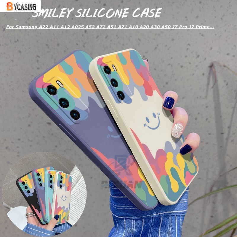 Casing Samsung Galaxy A03 A03S A22 4G Samsung A13 A53 A33 A73 A22 A12 A02s M02s A11 A51 A10 A10s A20S A20 A30 A30s A50s A51 A52 A52S J7 Pro J7 Prime M11 M12 Square Silicone Ice Cream Color Smiley Soft TPU Case BY