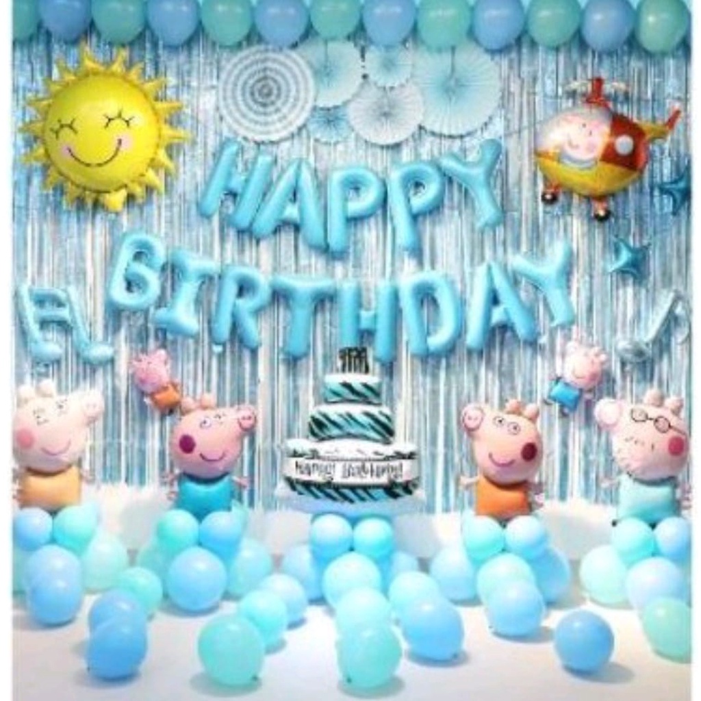 PAKET DEKORASI ULANG TAHUN TIRAI BIRU & BALON HAPPY BIRTHDAY WARNA BIRU