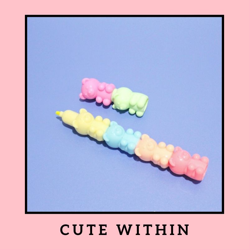 

Highlighter teddy bear susun 5 pcs 1 set - stabilo tumpuk warna warni pewarna penanda catatan alat tulis kantor kerja lucu unik bentuk beruang gummy lucu unik
