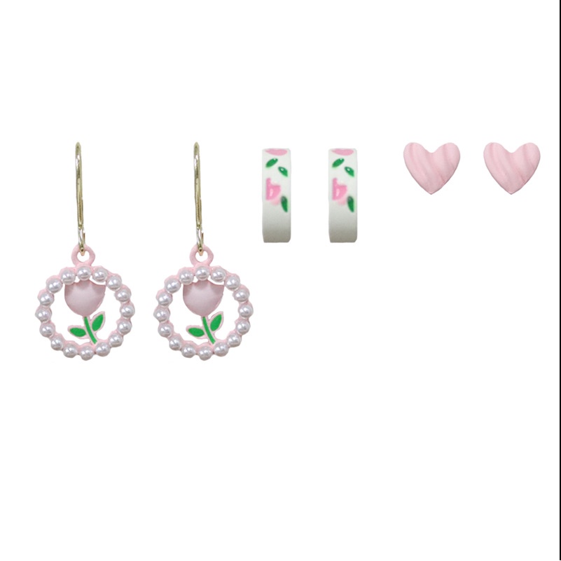 IFYOU 3pcs / set Anting Tusuk Gantung Desain Bunga Tulip Hias Mutiara Gaya Elegan / Vintage Untuk Wanita