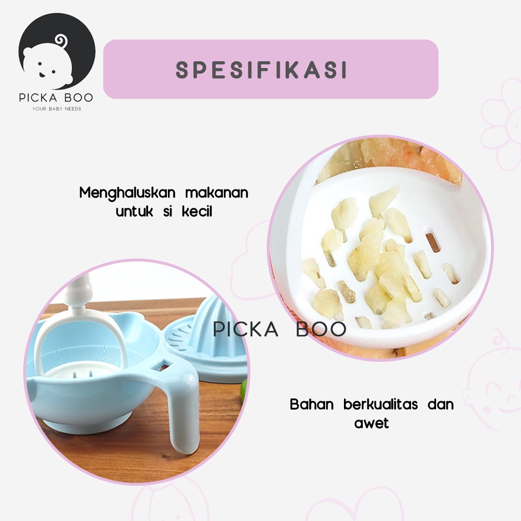 PICKA BOO Food Masher Grinder Bowl Mangkok Penghalus Pelumat Pembuat Makanan MPASI Bayi Food Maker Grinding BPA FREE