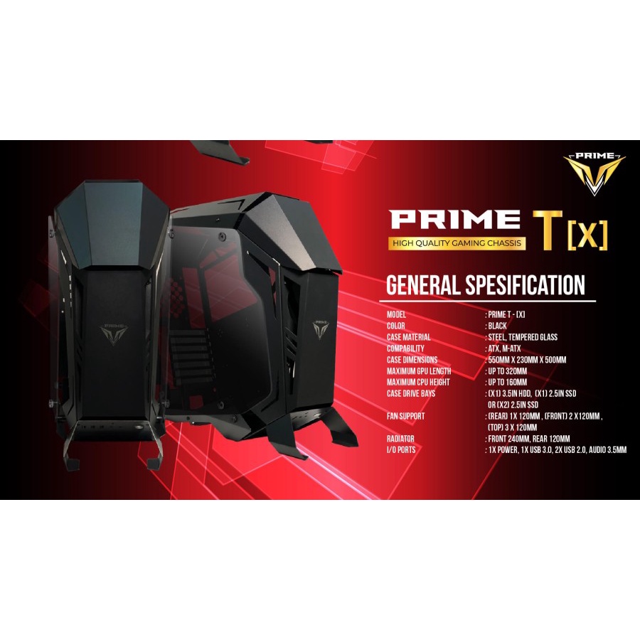 PRIME T-[X] BLACK - ALUMUNIUM GAMING CASE - DUAL SIDE TEMPERED GLASS