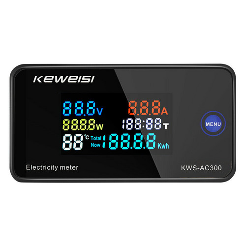 6 In 1 Kws-Ac300A Digital Meter Daya Suhu Ac 50-300v 100a Eksternal Layar Lcd Warna