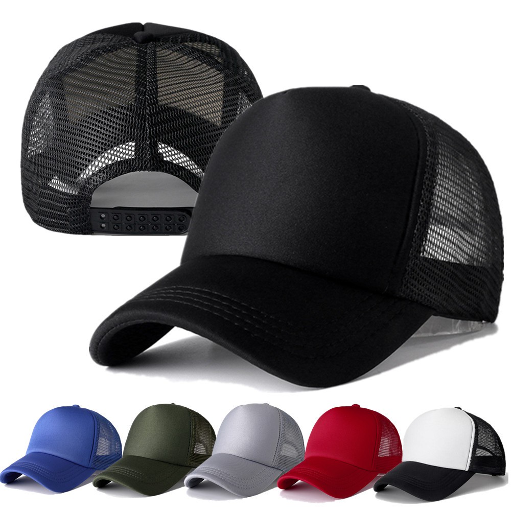 1 Topi Baseball Warna Solid Bahan Mesh Dapat Disesuaikan Gaya Hip Hop Untuk Unisex