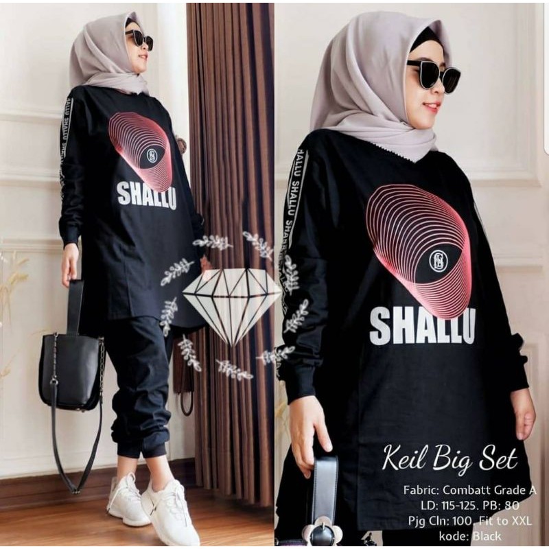 SET SHALU KEIL SETELAN CELANA TUNIK FASHION BABYTERRY JUMBO BIGSIZE MR ADA VIDEO REAL PICT