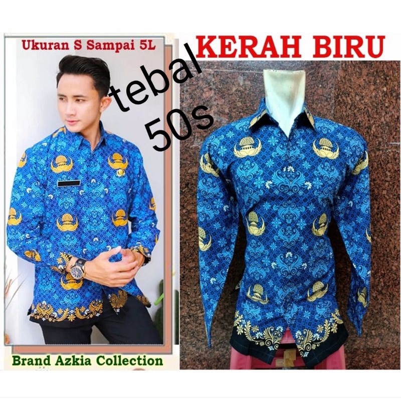 baju kemeja batik korpri kerah biru pria terbaru ketebalan 50S #korpriterbaru #kemejabaru #korpriguru