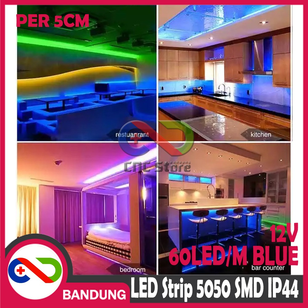 LAMPU LED STRIP LIGHT BIRU 5050 SMD IP44 OUTDOOR 5 CM WATERPROOF