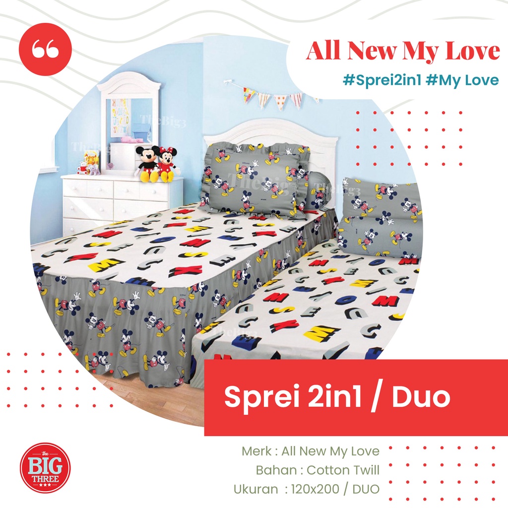 Sprei ALL NEW MY LOVE 2in1 DUO 120x200 Tinggi 30 Whale Never Mute Me Cross The Street Tikus Dino Cat Leaf Single 120 T30 SP SORONG