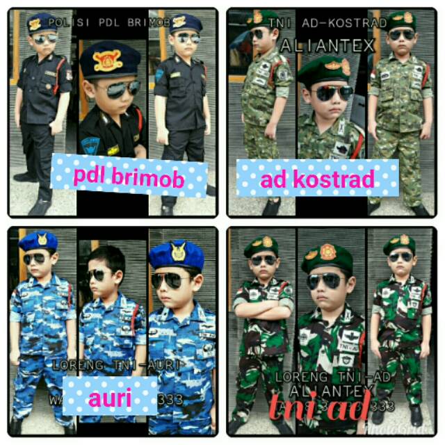 Baju setelan.karnaval pawai anak tni ad loreng