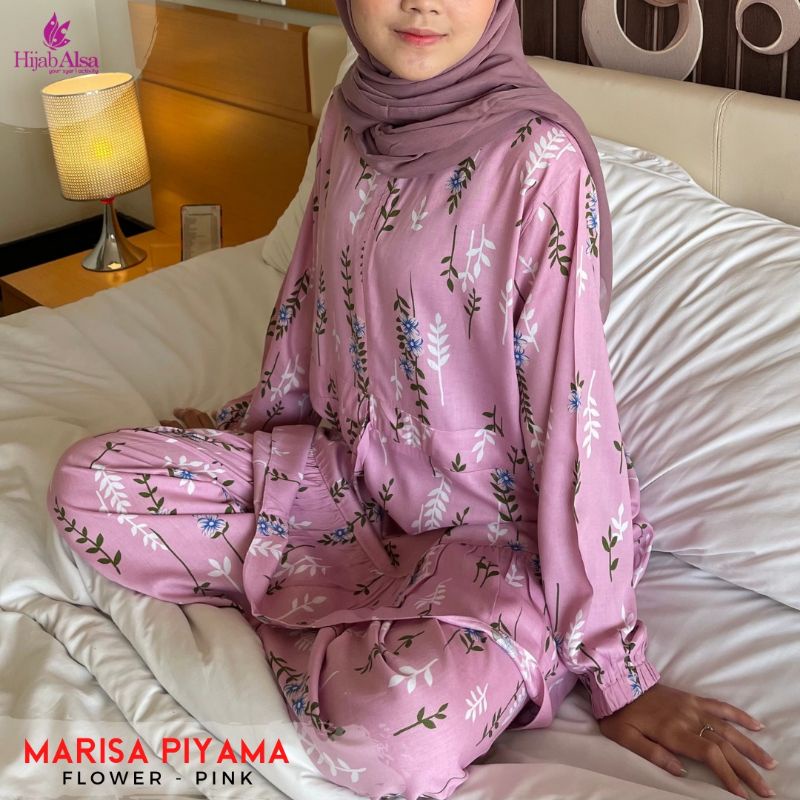 Marisa Piyama One Set Celana Rayon Premiun Flower Series by Hijab Alsa